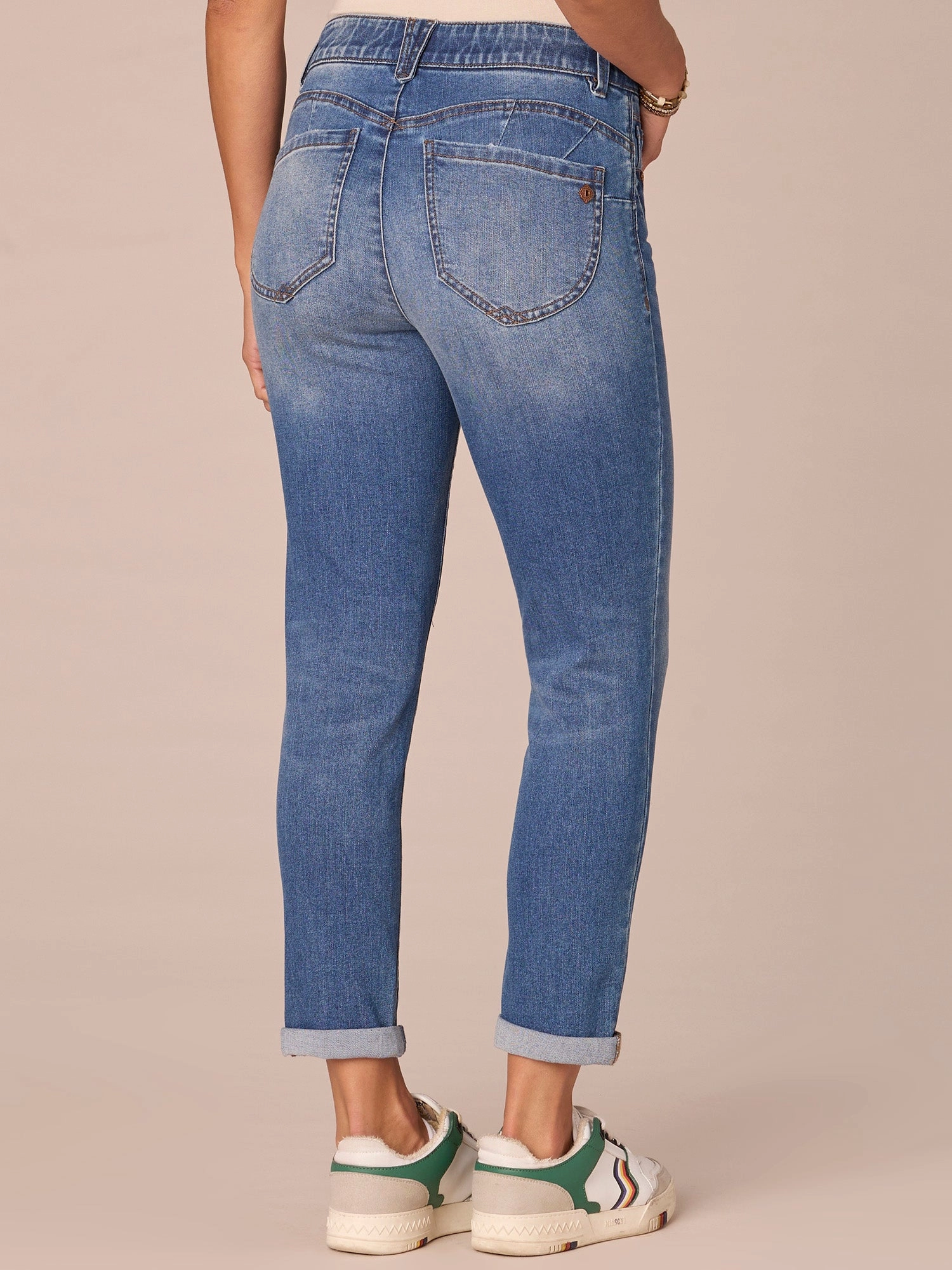 "Ab"solution Mid-Rise Ankle Skimmer Petite Jeans with Roll Cuff Hem