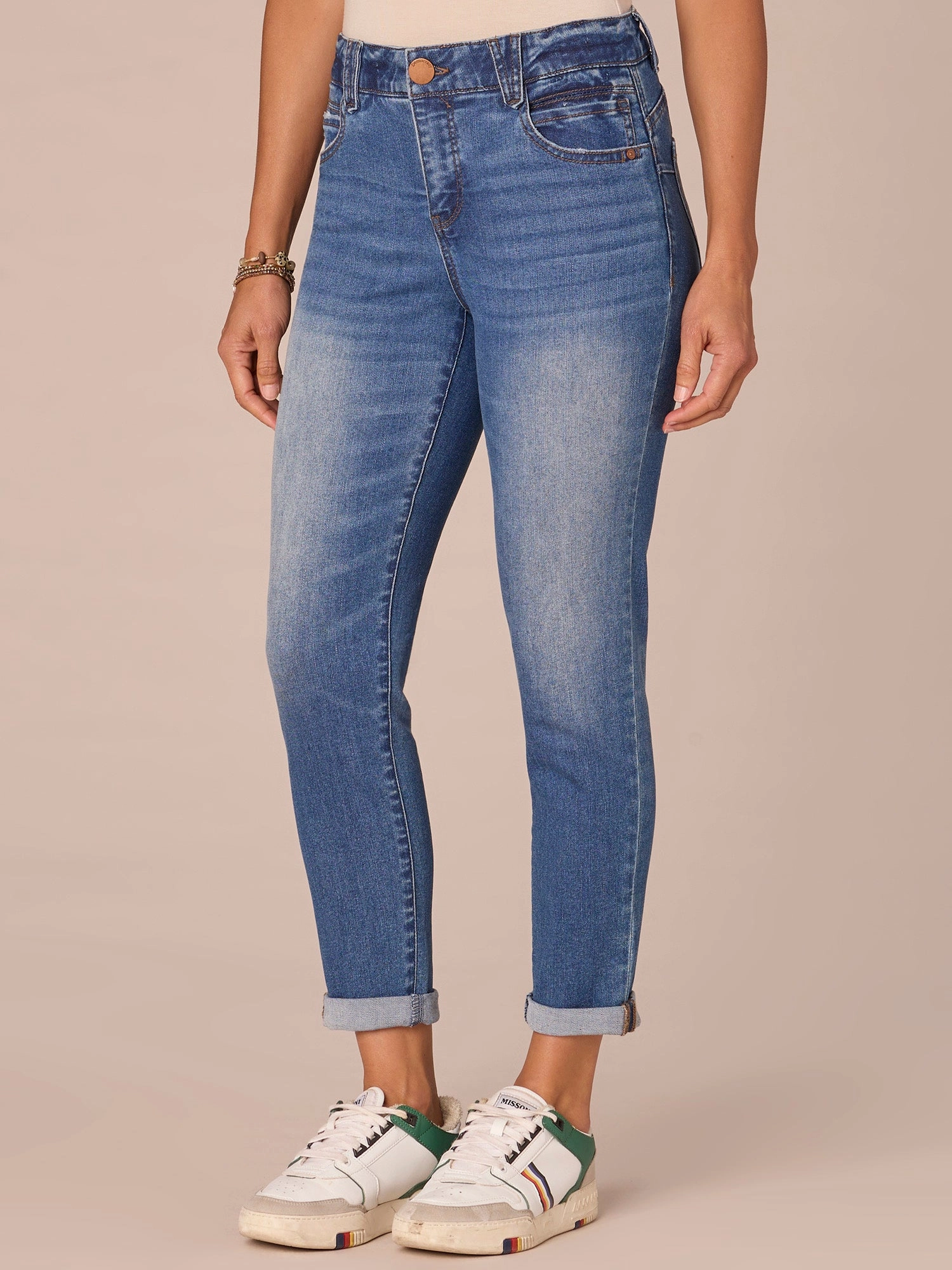 "Ab"solution Mid-Rise Ankle Skimmer Petite Jeans with Roll Cuff Hem