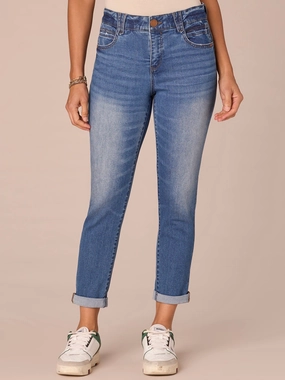 "Ab"solution Mid-Rise Ankle Skimmer Petite Jeans with Roll Cuff Hem
