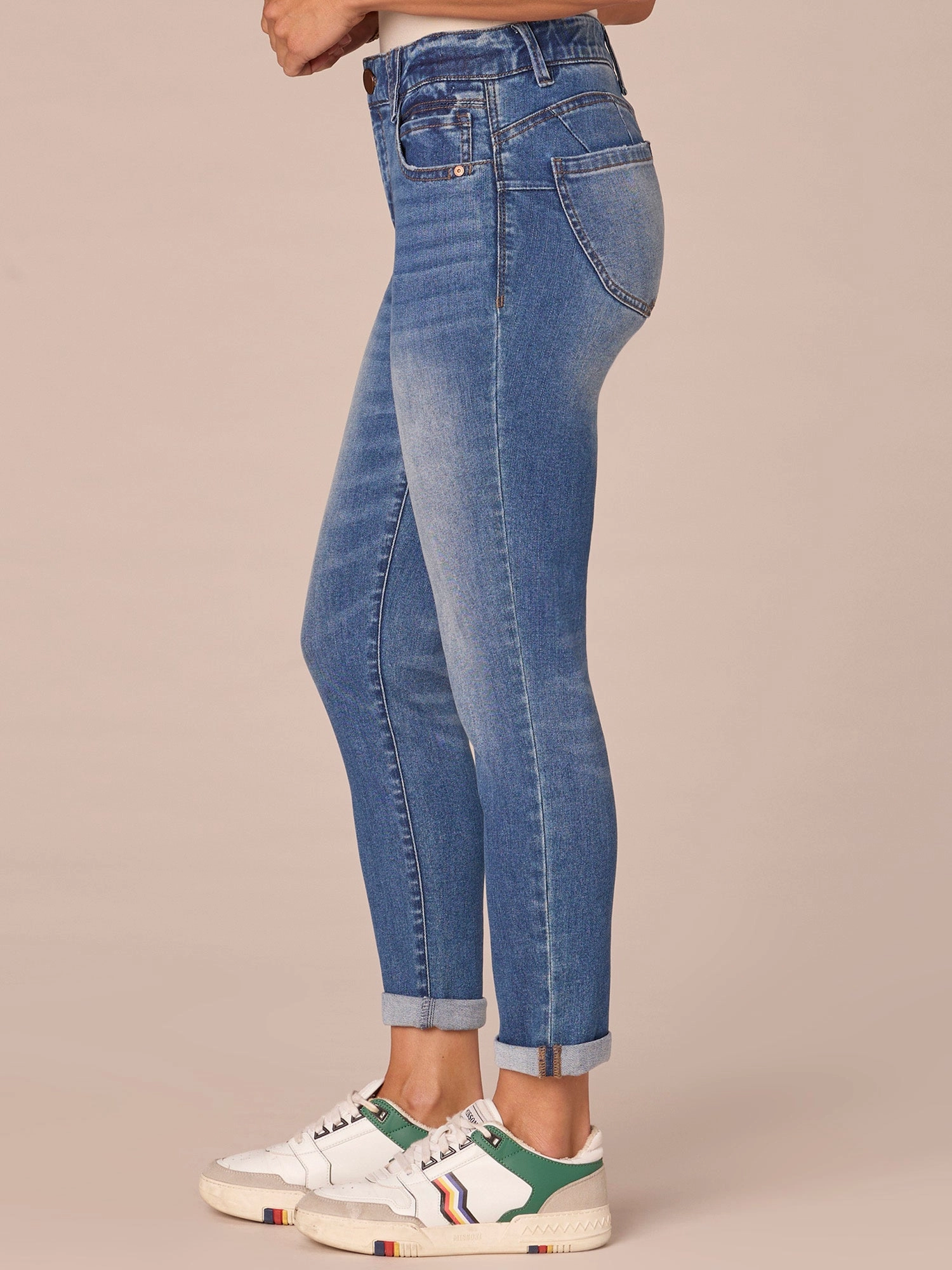 "Ab"solution Mid-Rise Ankle Skimmer Petite Jeans with Roll Cuff Hem