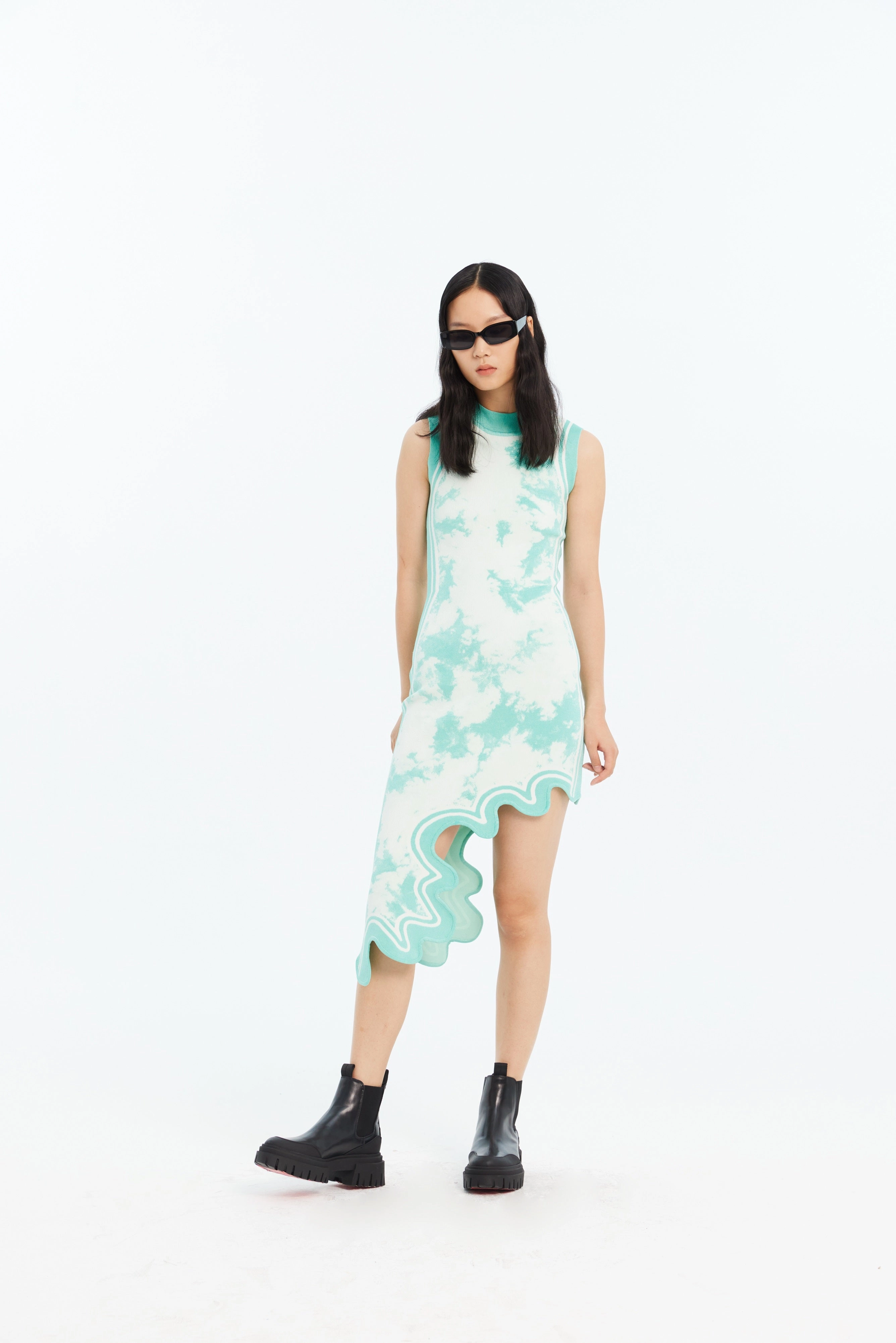 BROOKLYN ECO TIE DYE WAVY ASYMMETRIC DRESS