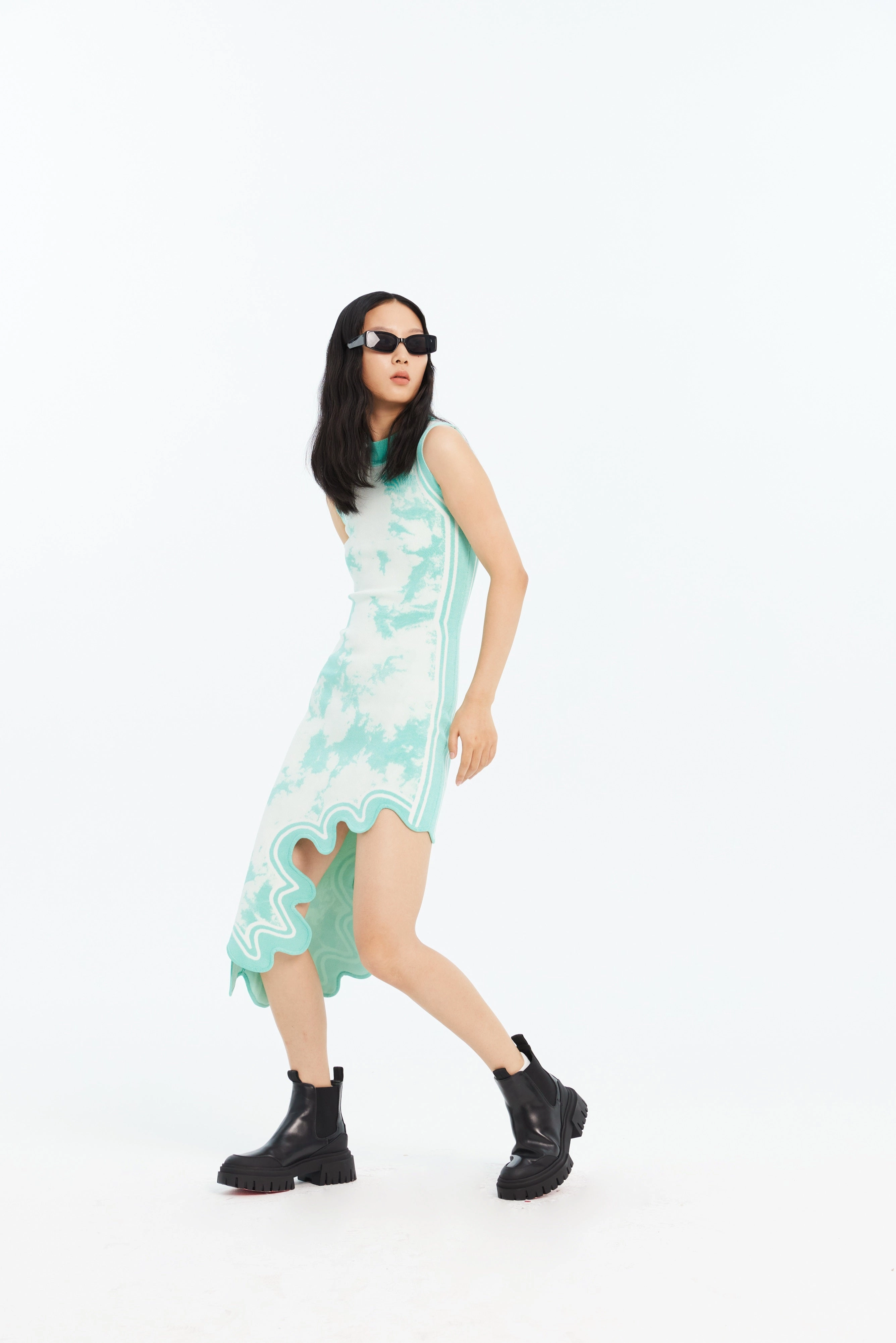 BROOKLYN ECO TIE DYE WAVY ASYMMETRIC DRESS