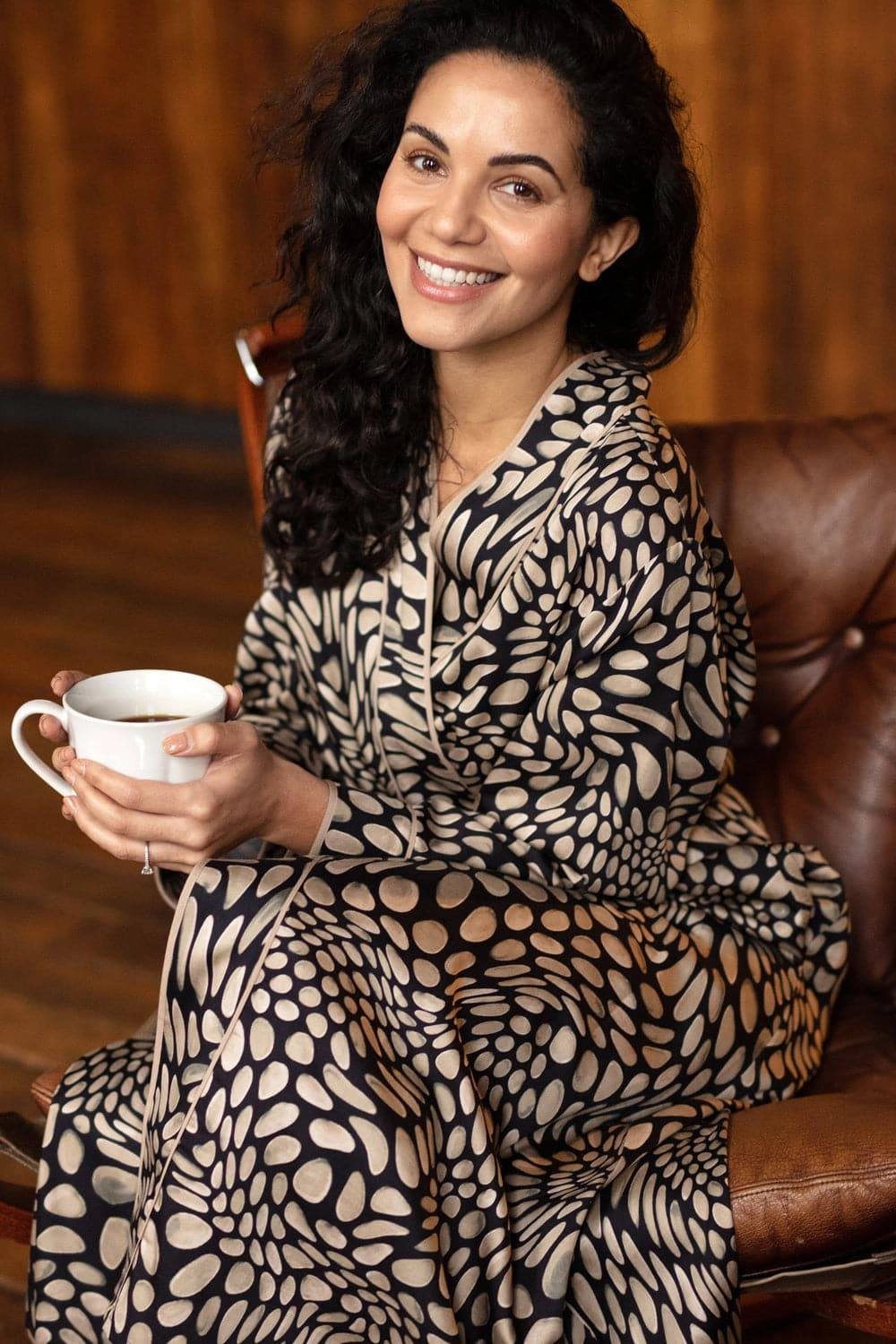 Carnaby Pebble Print Long Dressing Gown, Size UK 8