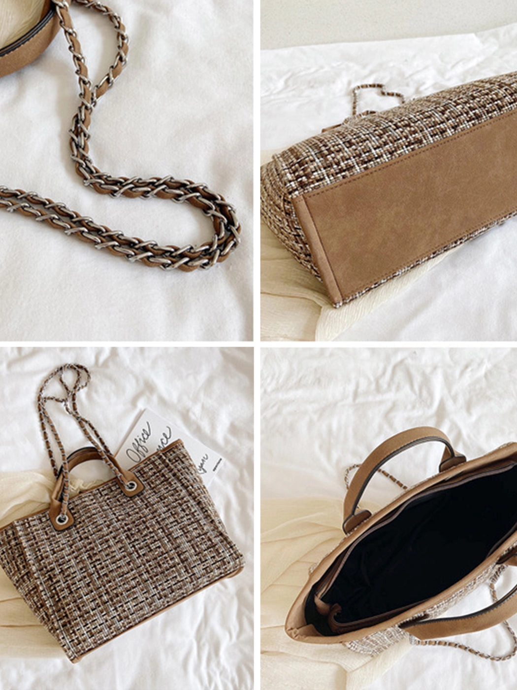 Chic Tweed Chain Tote Bag