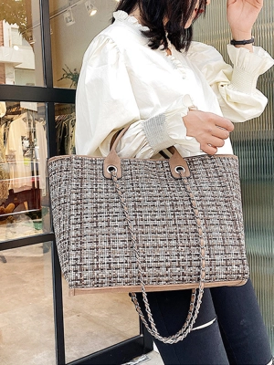 Chic Tweed Chain Tote Bag