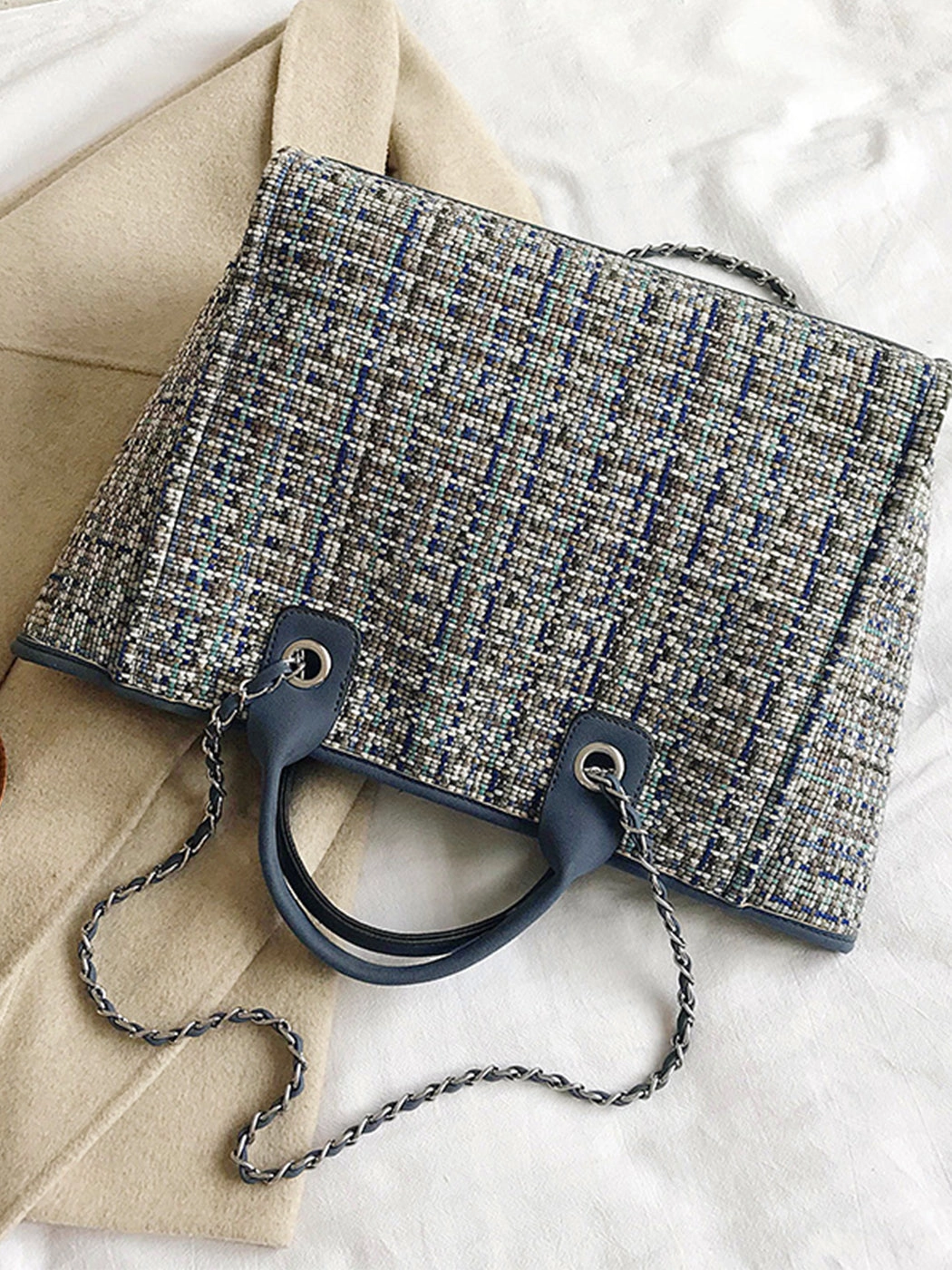 Chic Tweed Chain Tote Bag