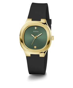 GUESS Ladies Black Gold Tone Analog Watch
