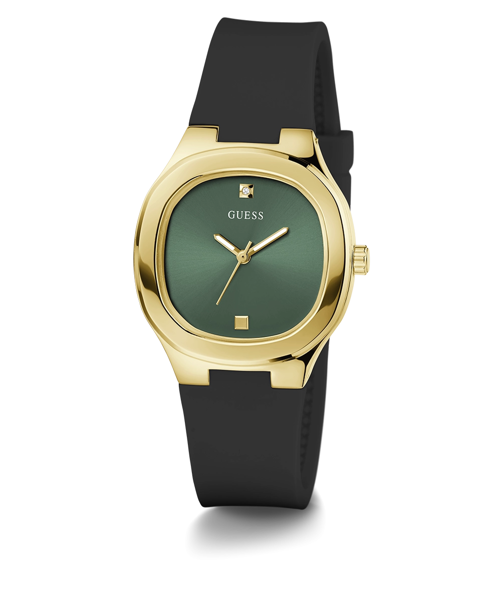 GUESS Ladies Black Gold Tone Analog Watch