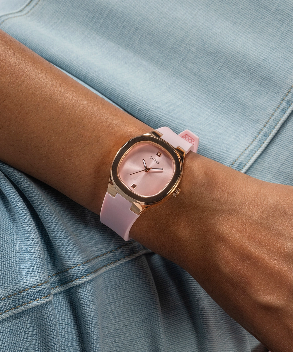 GUESS Ladies Pink Rose Gold Tone Analog Watch