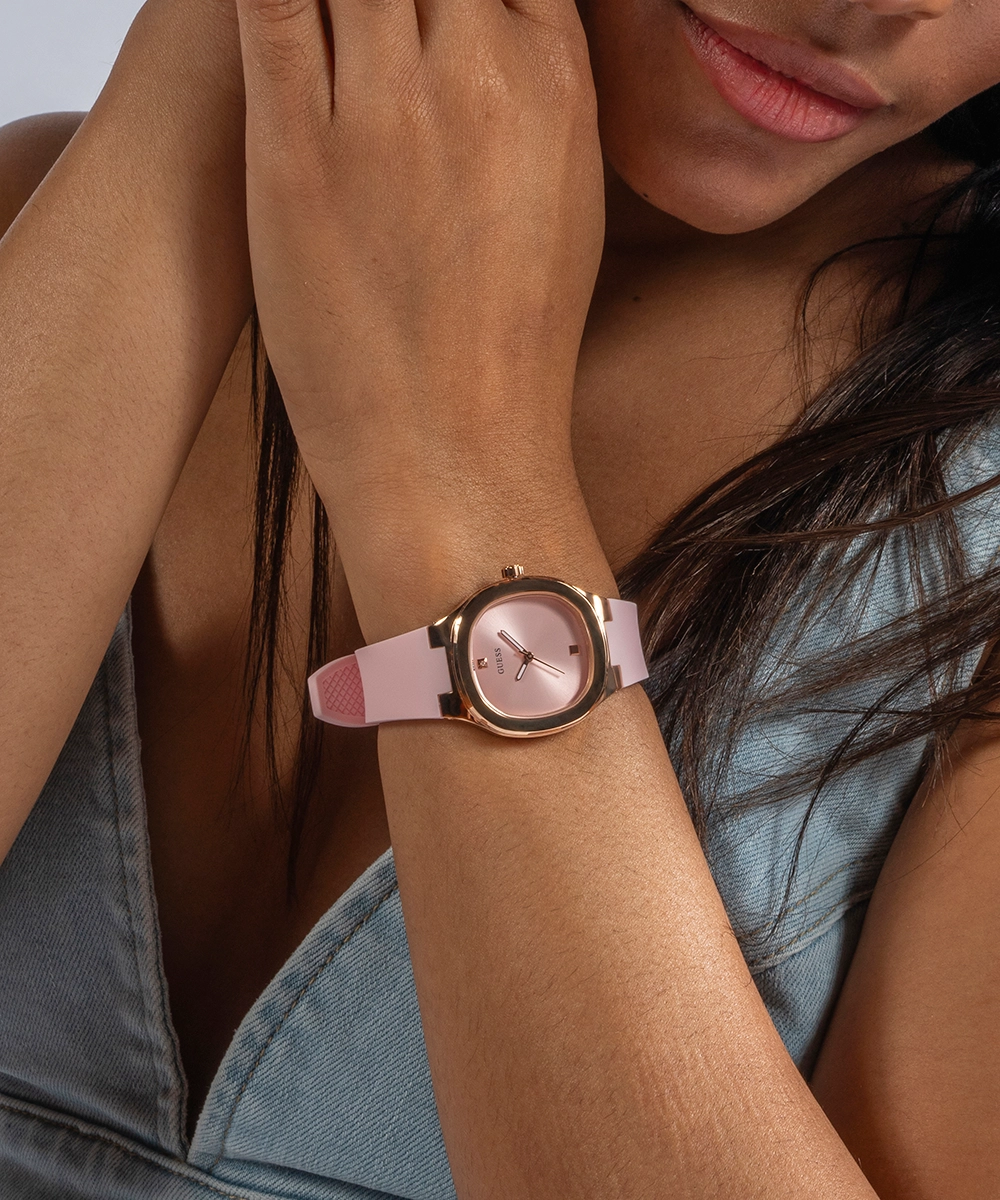 GUESS Ladies Pink Rose Gold Tone Analog Watch