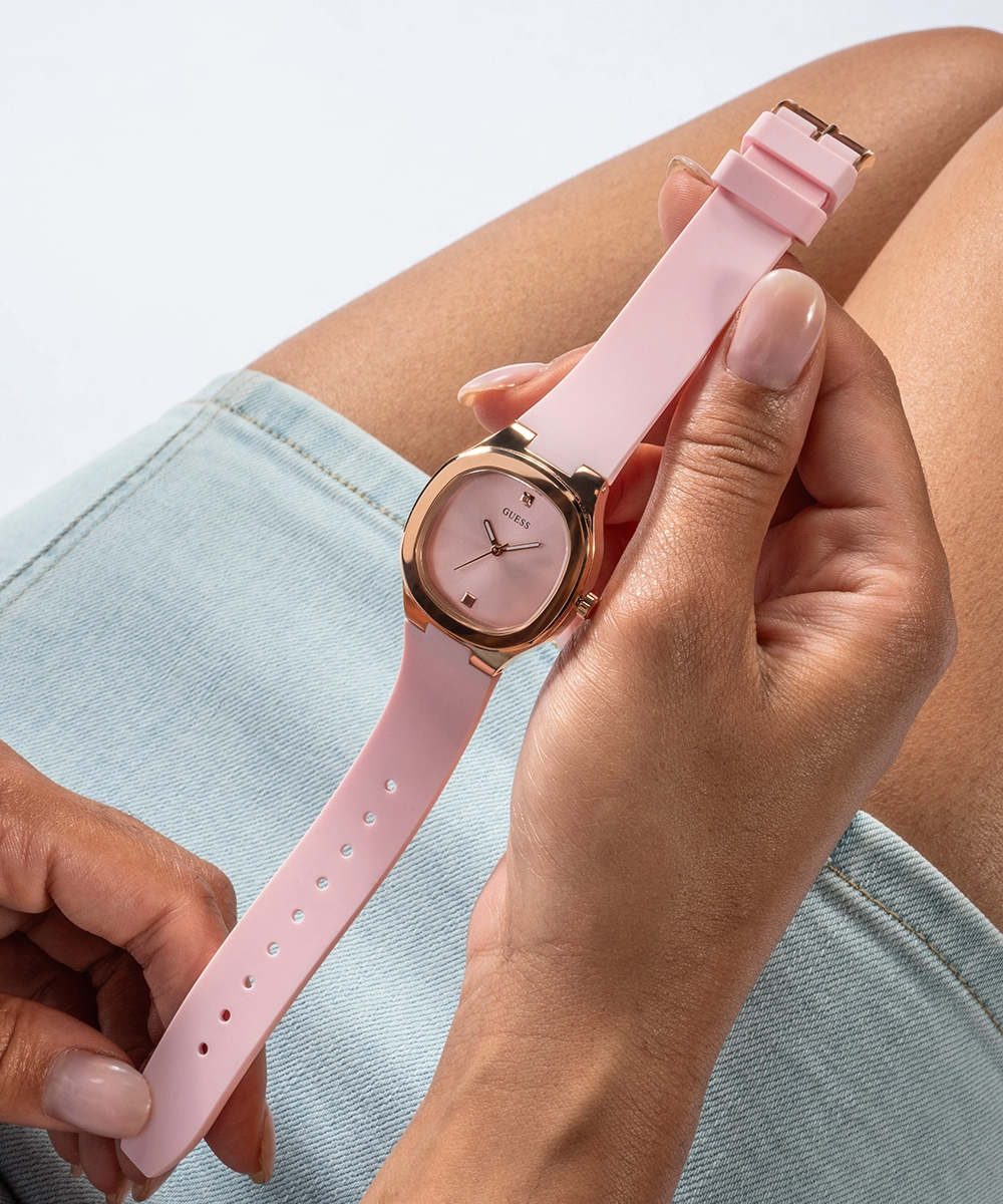 GUESS Ladies Pink Rose Gold Tone Analog Watch