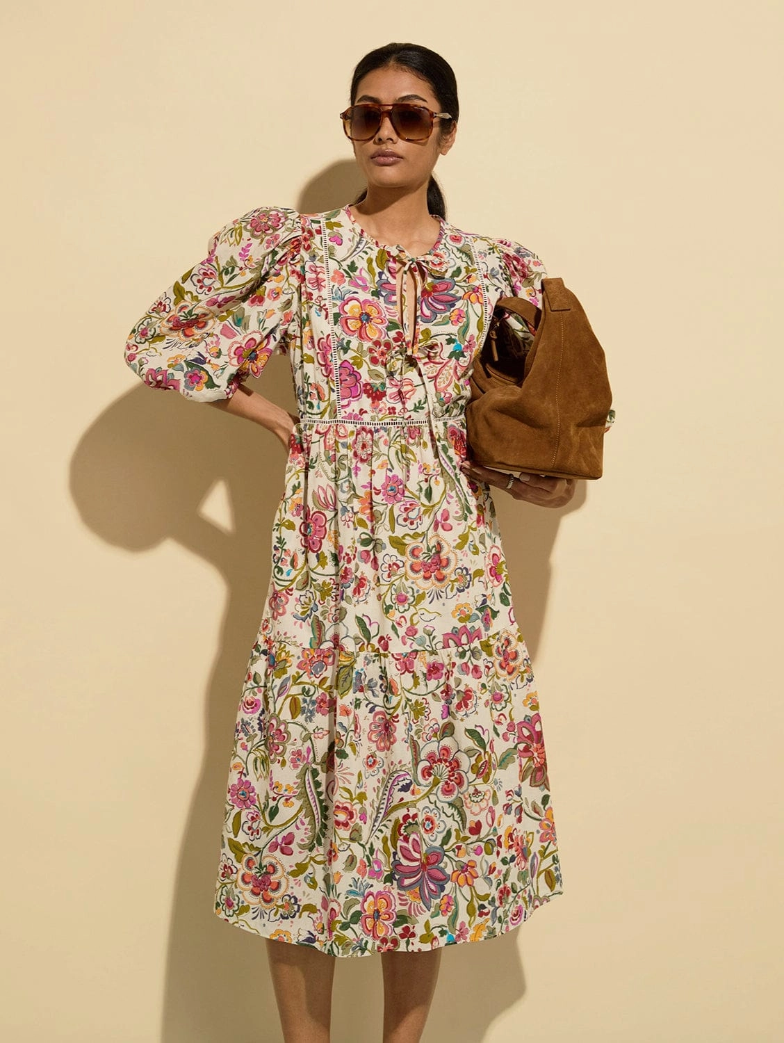 Isabelle Organic Cotton Kaftan Dress | Pink Garden Floral