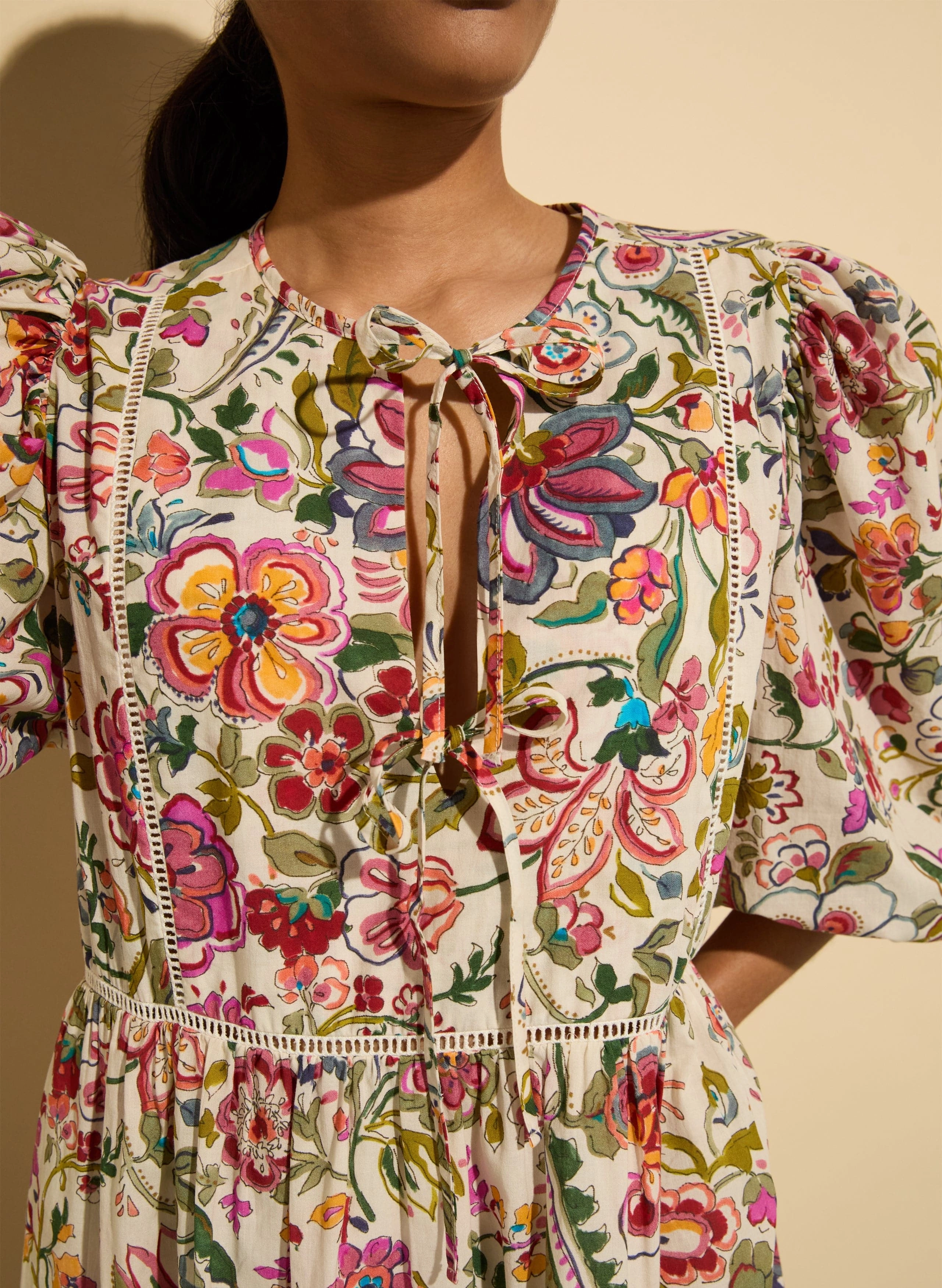 Isabelle Organic Cotton Kaftan Dress | Pink Garden Floral