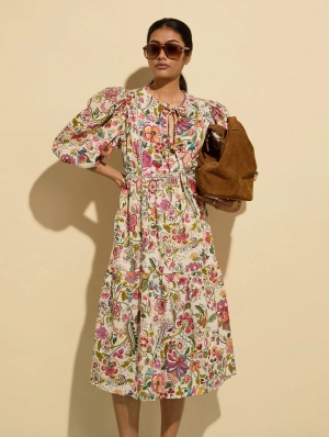 Isabelle Organic Cotton Kaftan Dress | Pink Garden Floral