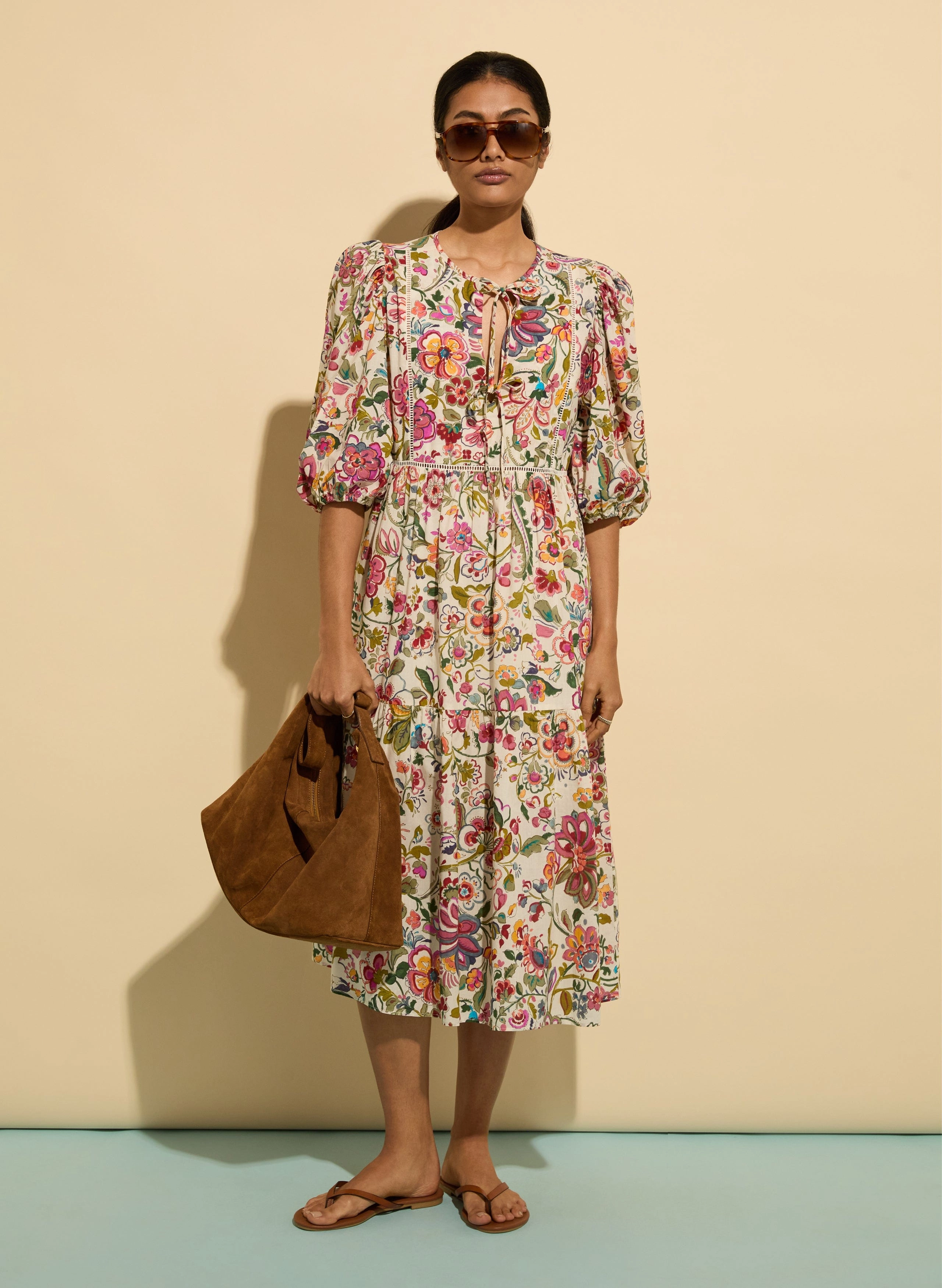 Isabelle Organic Cotton Kaftan Dress | Pink Garden Floral