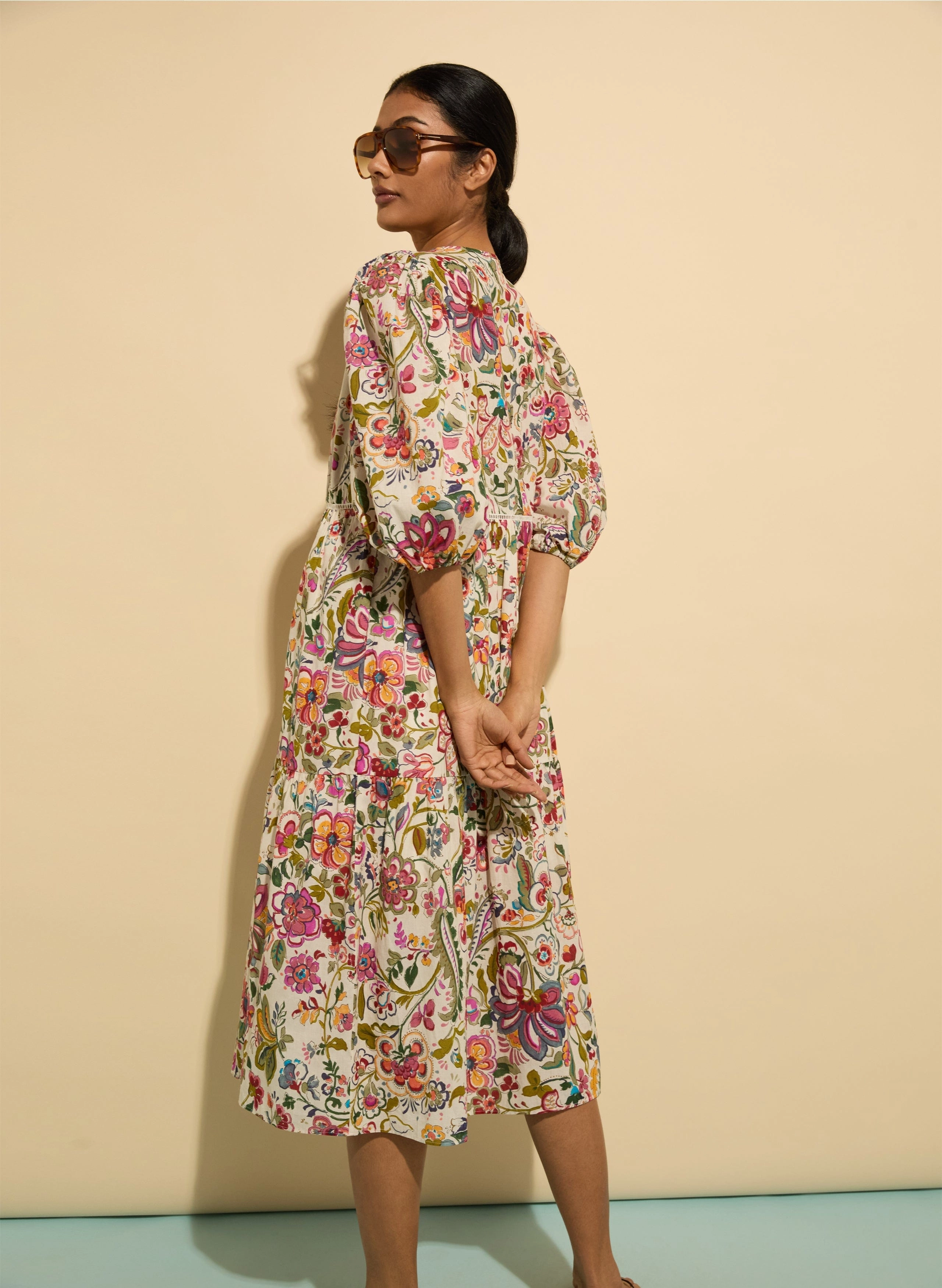 Isabelle Organic Cotton Kaftan Dress | Pink Garden Floral