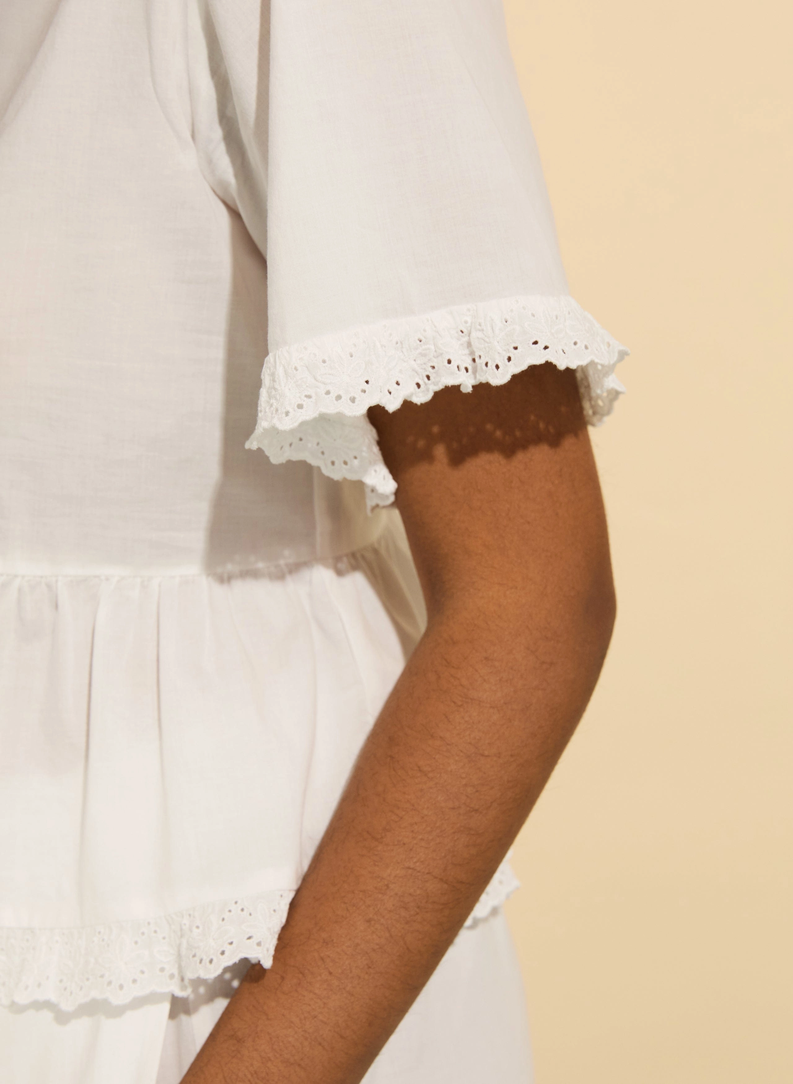 Leona Organic Cotton Broderie Detail Pyjama Shorts | Soft White