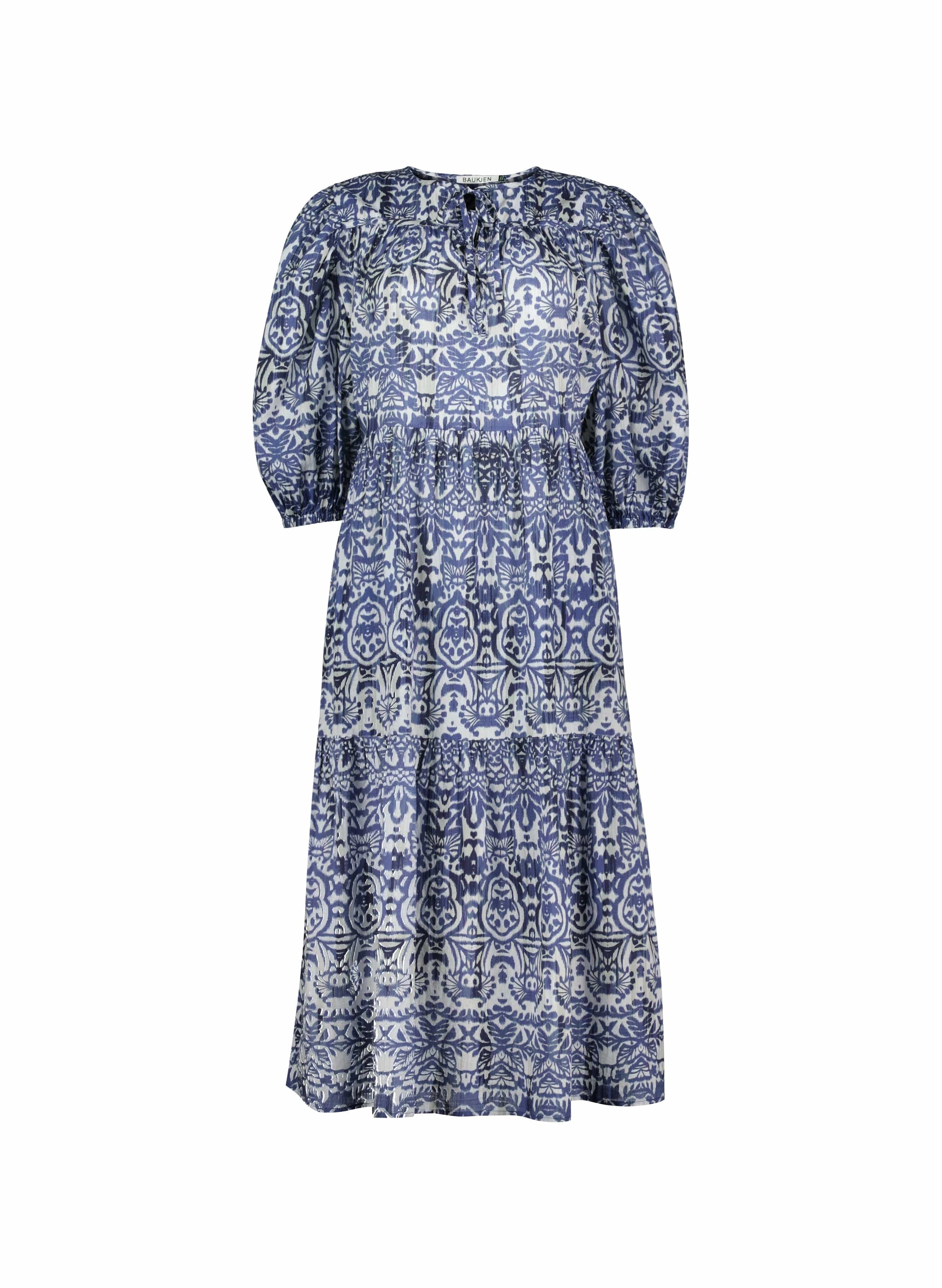 Mathilda Organic Cotton Kaftan Dress | Blue Stencil Geo