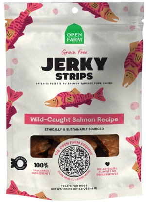 Open Farm Grain Free Jerky Strips Wild-Caught Salmon Dog Treats