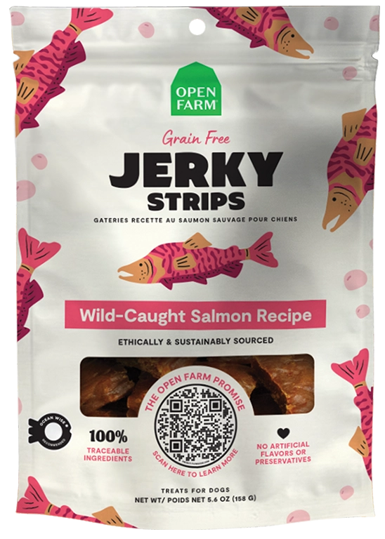 Open Farm Grain Free Jerky Strips Wild-Caught Salmon Dog Treats