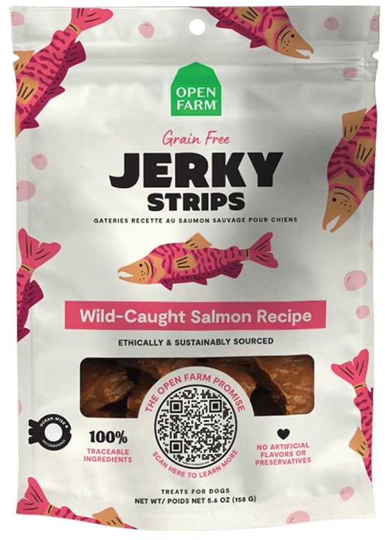 Open Farm Grain Free Jerky Strips Wild-Caught Salmon Dog Treats