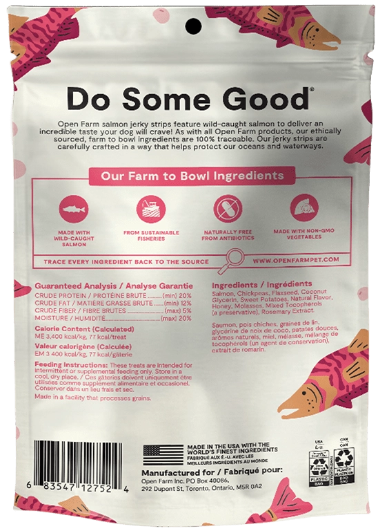 Open Farm Grain Free Jerky Strips Wild-Caught Salmon Dog Treats