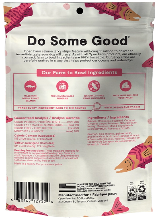 Open Farm Grain Free Jerky Strips Wild-Caught Salmon Dog Treats