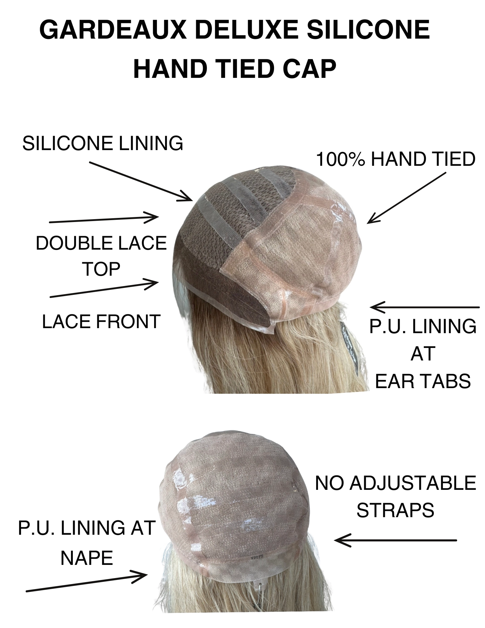 "BAILEY" GARDEAUX DELUXE HAND TIED, SILICONE LINED GRIPPER WIG (MEDIUM CAP)