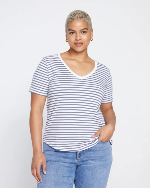 V Rex - Linen White/Steel Blue Stripe