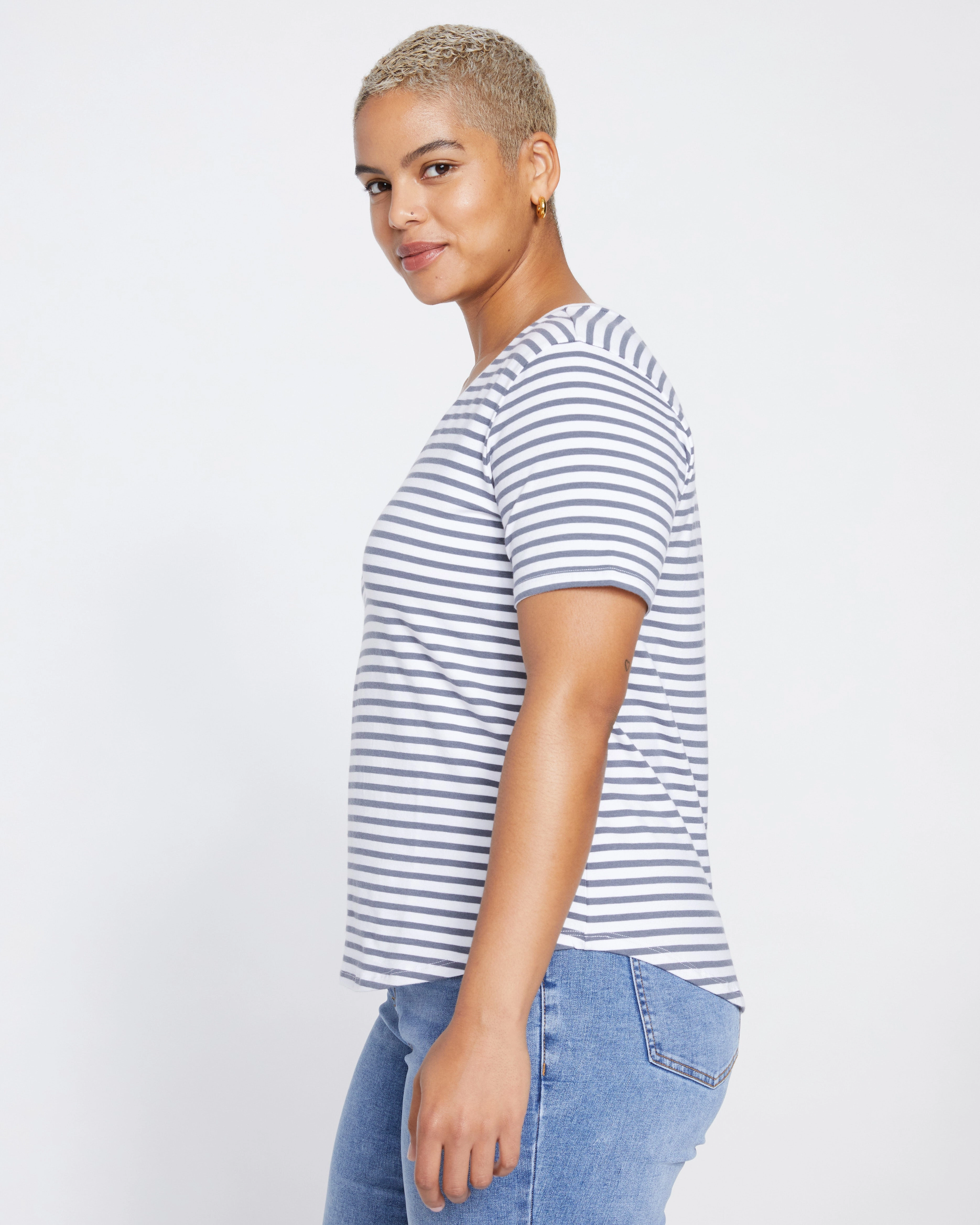 V Rex - Linen White/Steel Blue Stripe