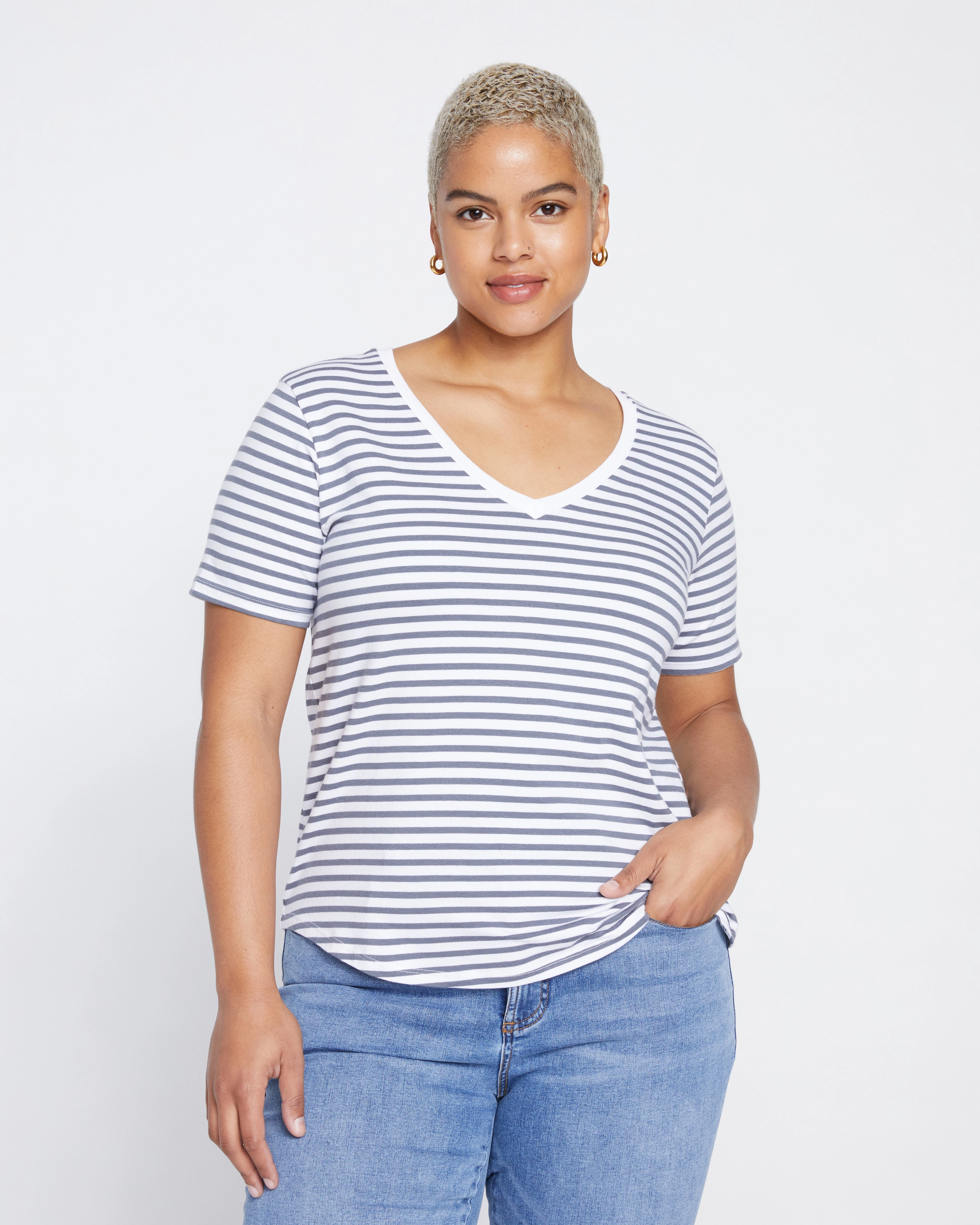 V Rex - Linen White/Steel Blue Stripe