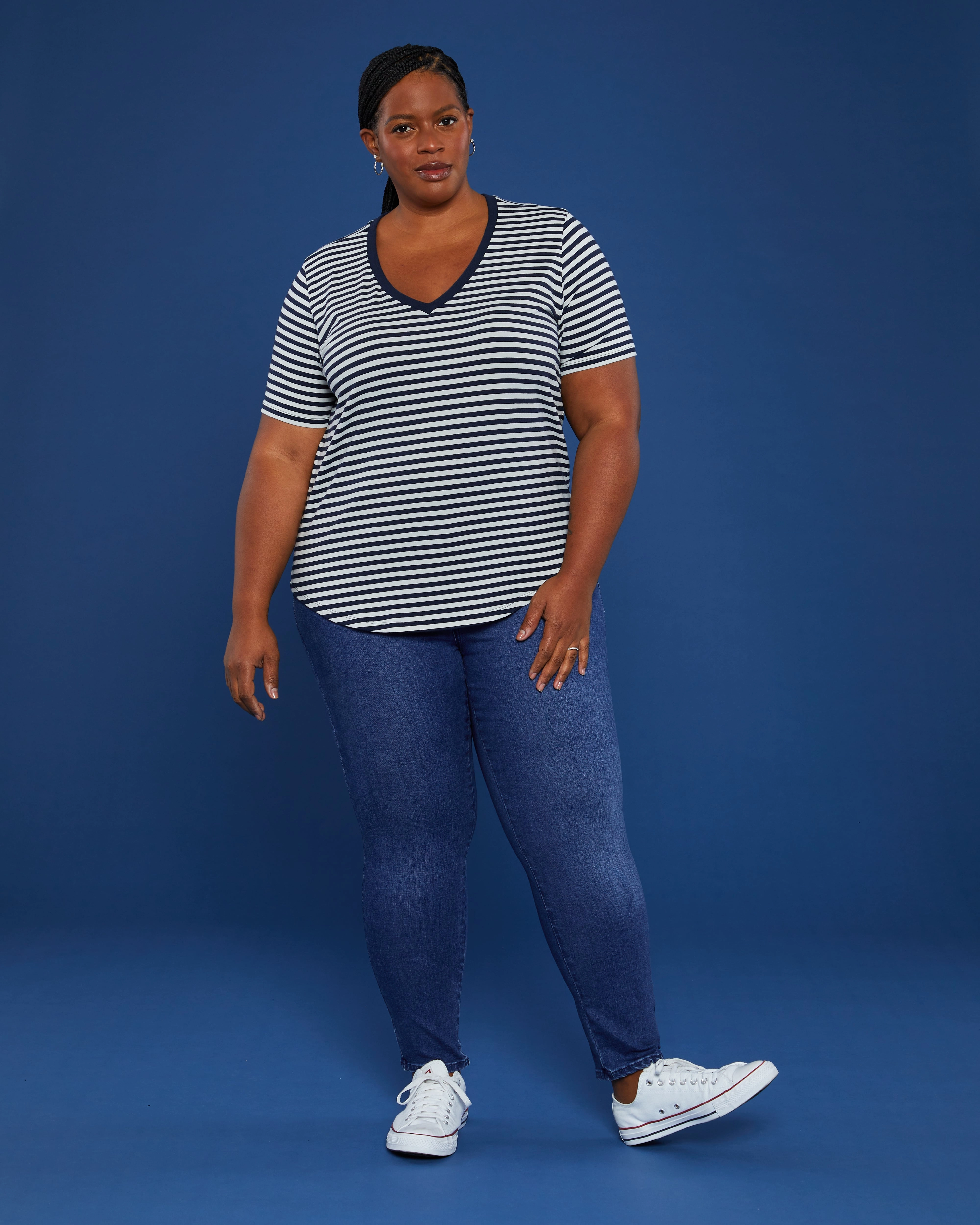 V Rex - Navy/Dove Grey Stripe