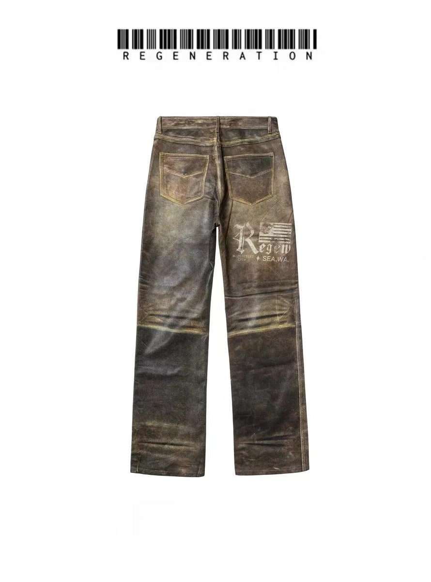 Waxed Faux Leather Jeans